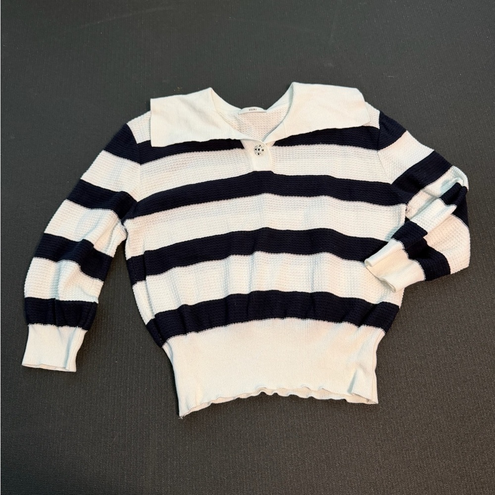 SSUMJ Korean Knit Polo Striped Sweater Top Collared Long Sleeve Cropped